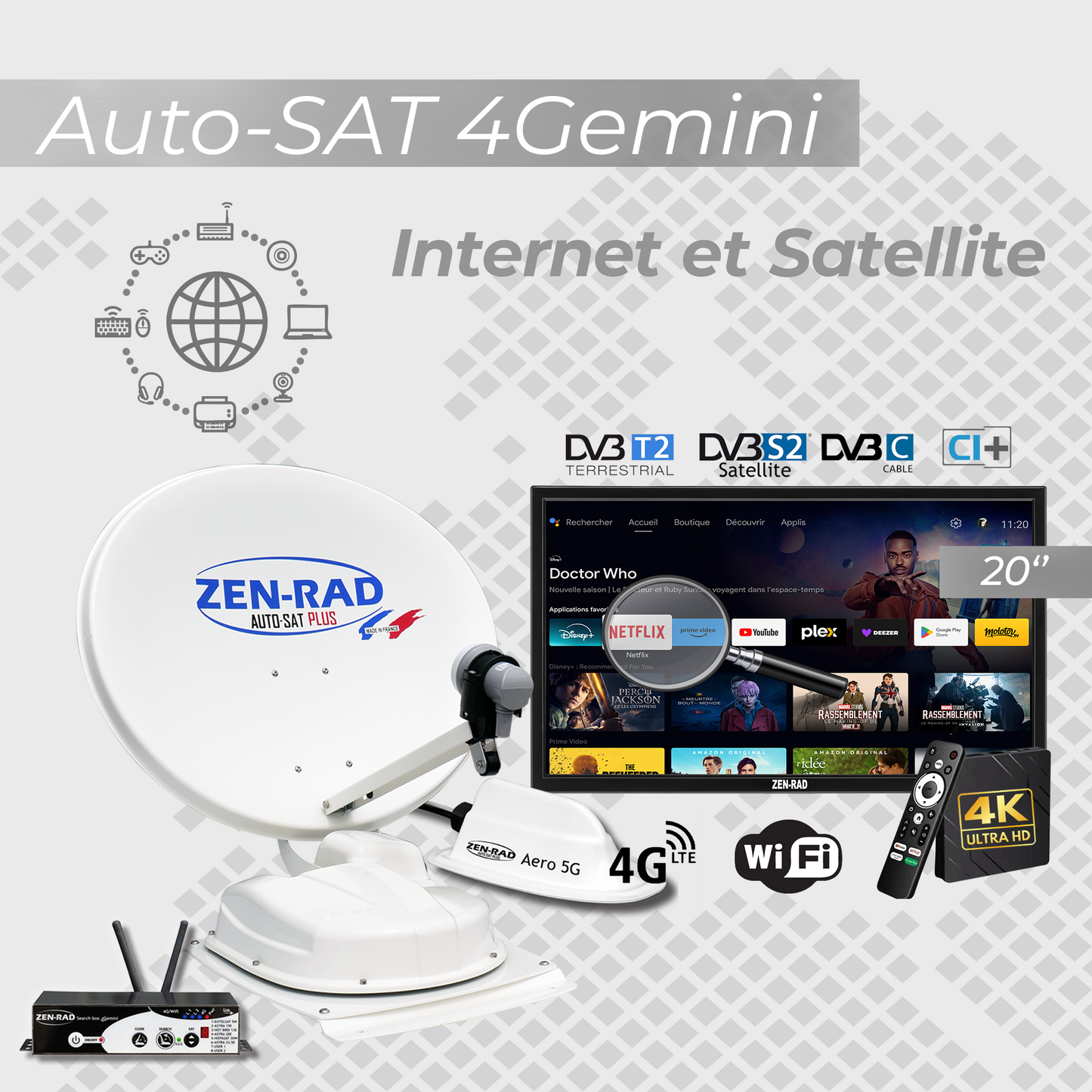 đ·ïž Pack TV Media Antenne satellite automatique + Internet - AUTO-SAT 4Gemini 60