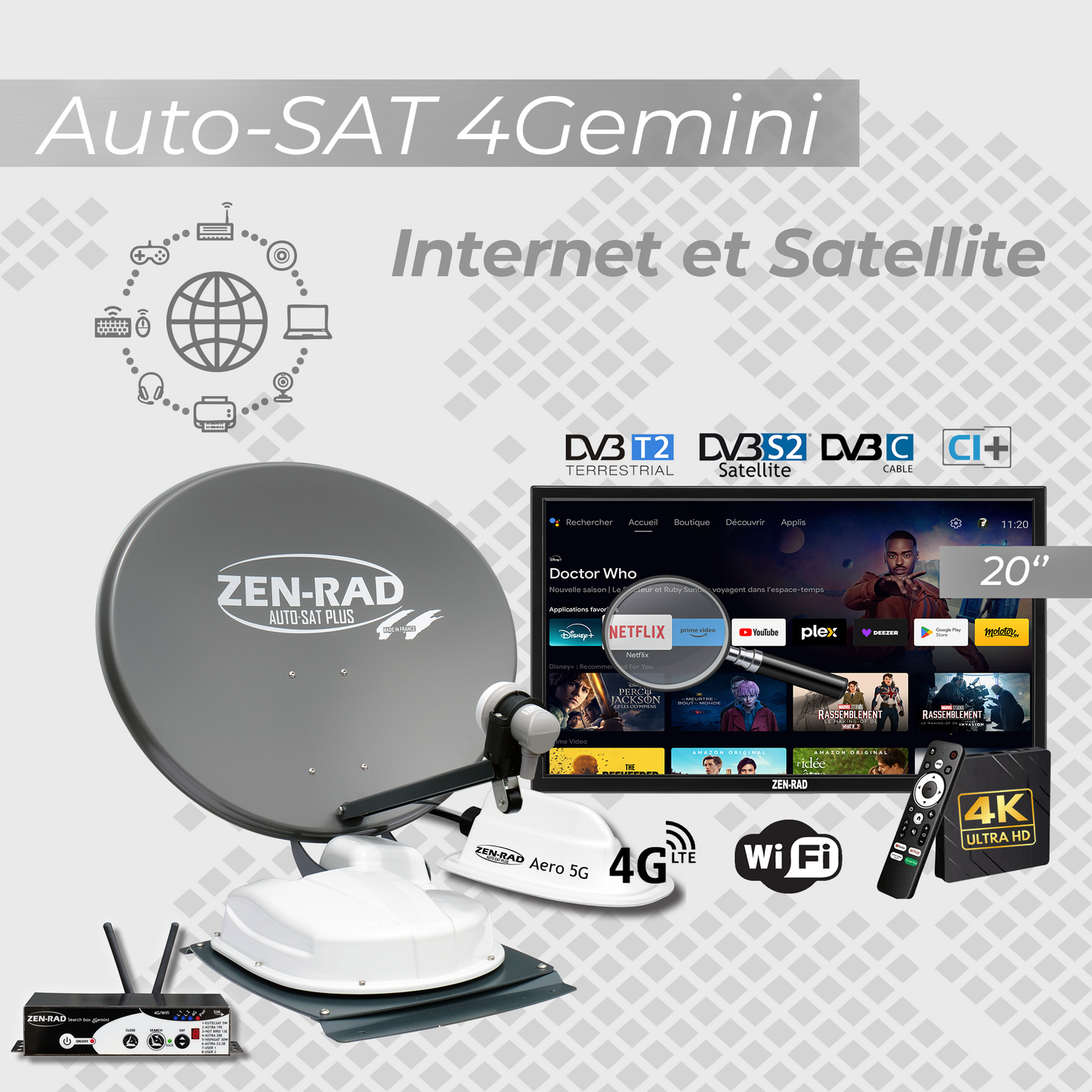 đ·ïž Pack TV Media Antenne satellite automatique + Internet - AUTO-SAT 4Gemini 60