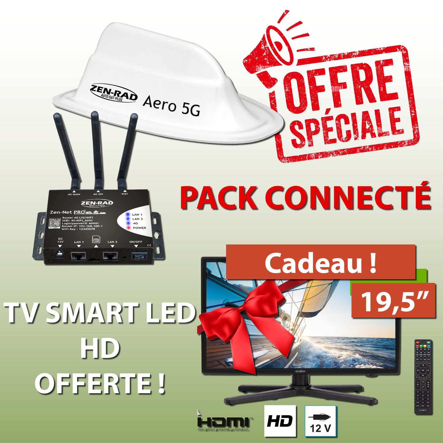 Pack Internet Aero - antenne 5G/4G + routeur ZEN-NET PRO - idéal camping-cars