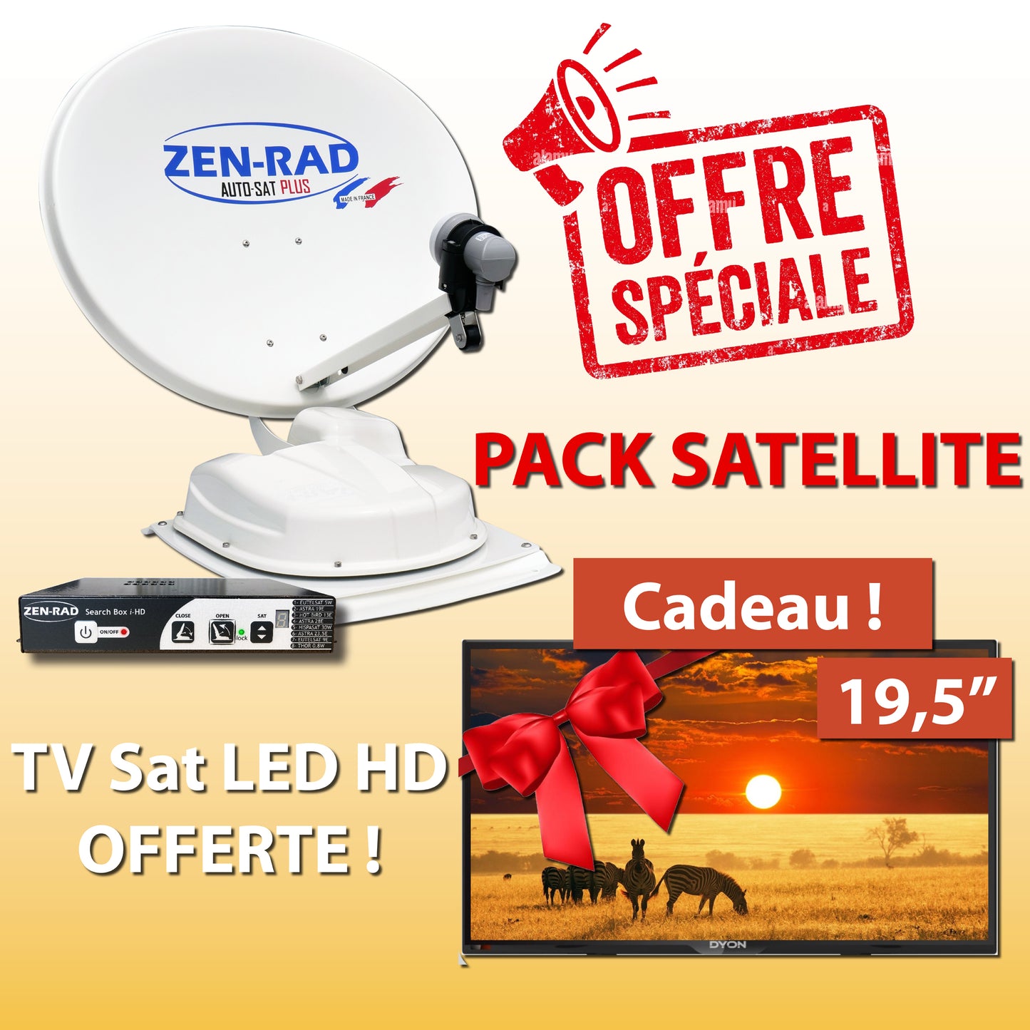Pack Satellite AUTO-SAT PLUS 60 i-HD + TV 12volt 19" DVB-T2/S2